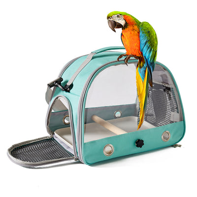 Green Portable Clear View Bird Carrier Travel Cage with Perch & Tray - Breathable Pet Bag for Parrots, Cockatiels & Small Animals - Purely Pet Essentials