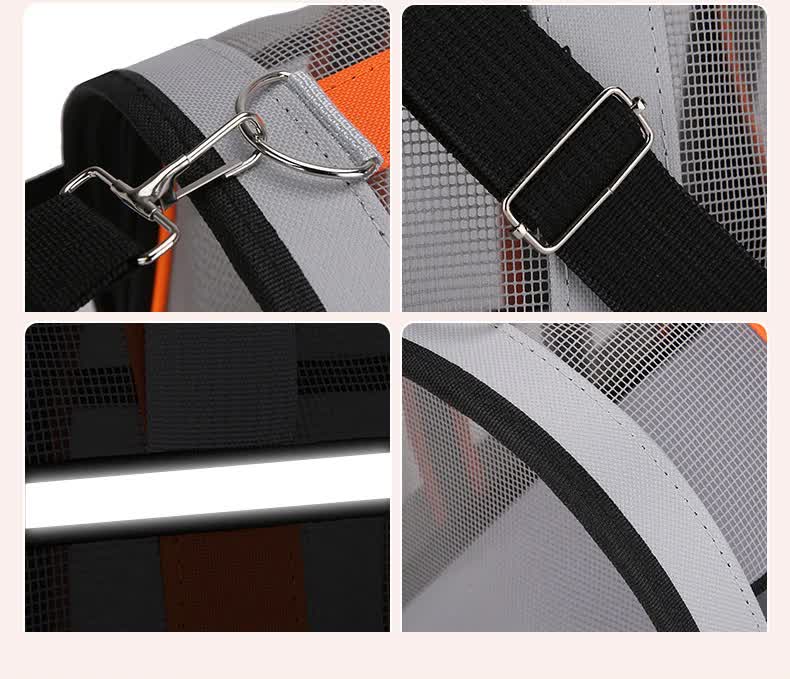 Size L Orange And Grey Foldable Pet Carrier Bag - Lightweight, Breathable, and Spacious for All Seasons