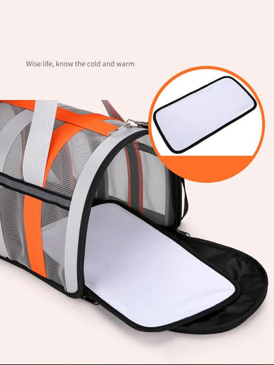 Size L Light Green And White Foldable Pet Carrier Bag - Lightweight, Breathable, and Spacious for All Seasons